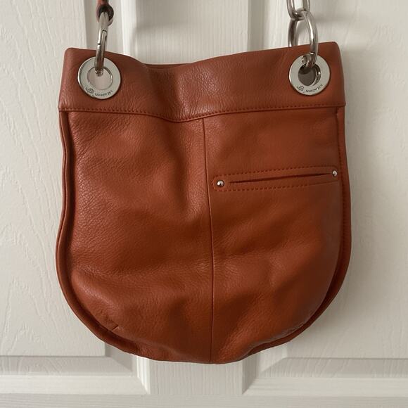 B Makowsky Leather Crossbody Shoulder Bag Silver Terracotta Camel 2000s - Picture 3 of 4